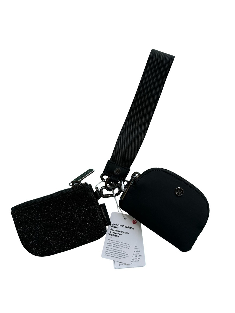 lululemon Black Glitter Dual Pouch Wristlet Detachable Zip Pouches Athleisure